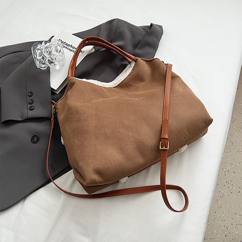 2pcs Women Plush Totes Casual Large-capacity Suede Handbag Winter Bags