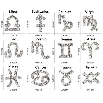 12 Zodiac Sign Nail Art Accessories Alloy Rhinestone 3D Nail Stickers For DIY Nail Decorations