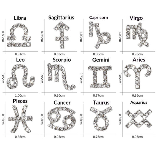 12 Zodiac Sign Nail Art Accessories Alloy Rhinestone 3D Nail Stickers For DIY Nail Decorations
