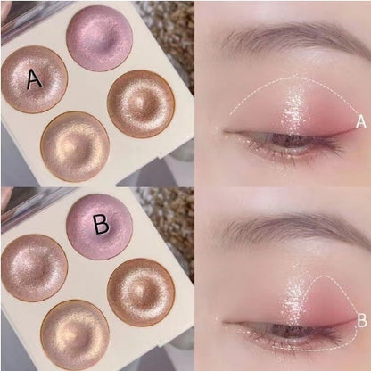 Four-color Baked Highlighter Palette With Shimmering Glittery Eyeshadow
