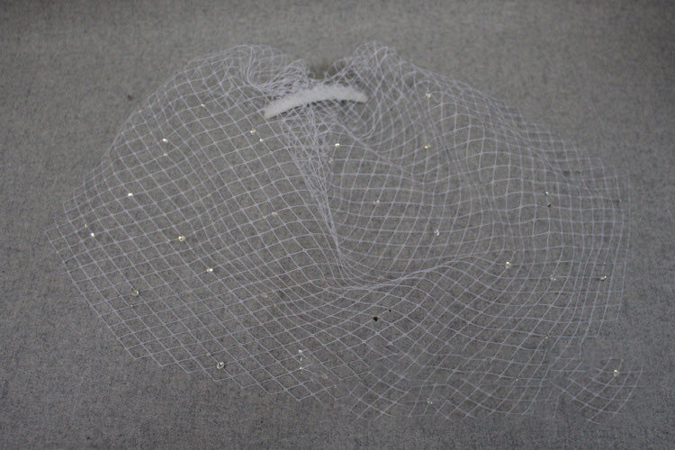 Bridal Veil Rhinestone Large Hole Mesh Hand Sewn Hair Comb Headdress Veil