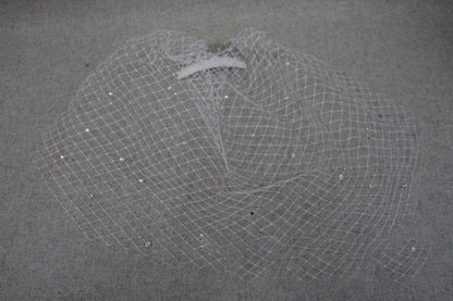 Bridal Veil Rhinestone Large Hole Mesh Hand Sewn Hair Comb Headdress Veil