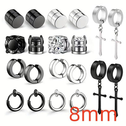 Titanium Steel Earrings Cross Zircon Magnet Ear Clip