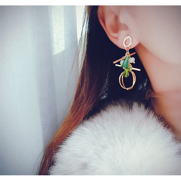 Asymmetrical earrings wild long earrings personalized crystal tassel earrings