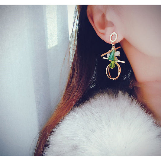 Asymmetrical earrings wild long earrings personalized crystal tassel earrings