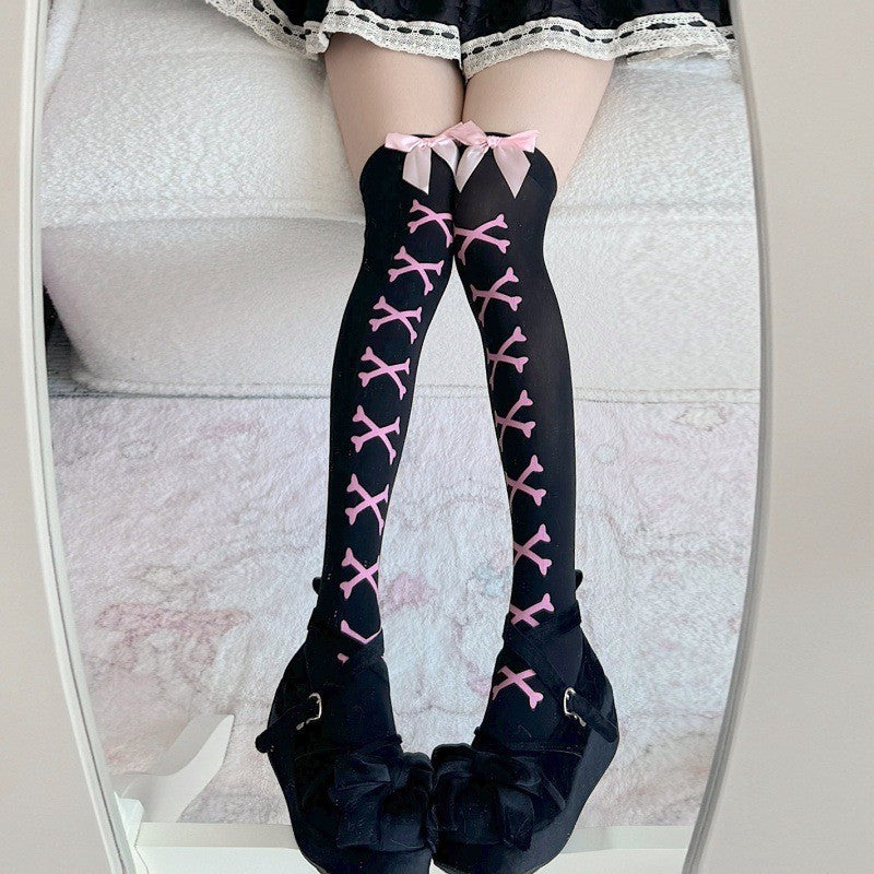 Bow Over Knee Socks, Japanese Sweet Lolita Style Women Pantyhose