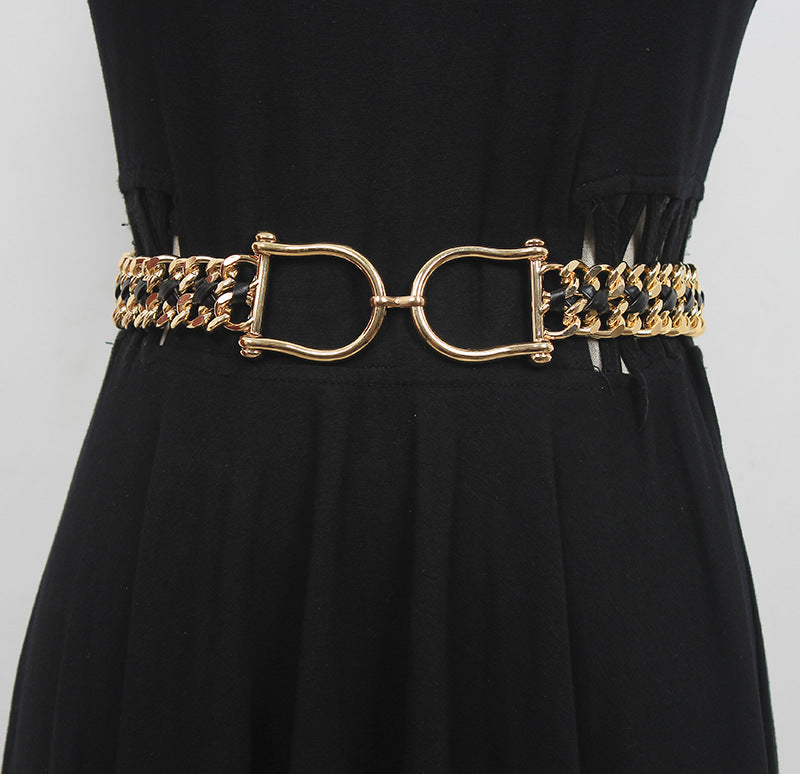 Metal Thick Chain PU Braided Waist Chain Women