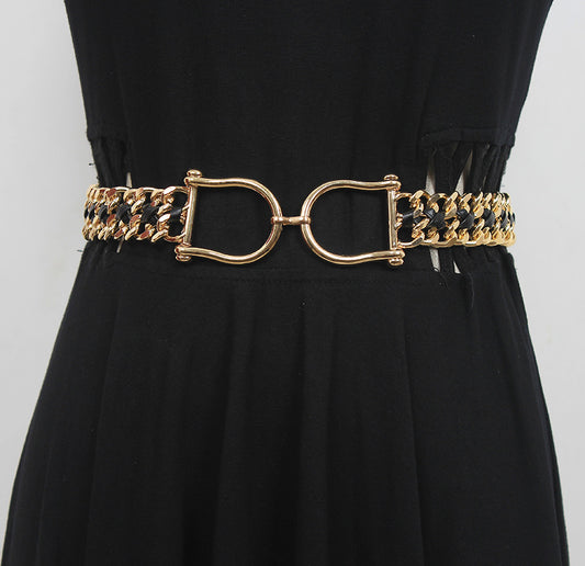 Metal Thick Chain PU Braided Waist Chain Women