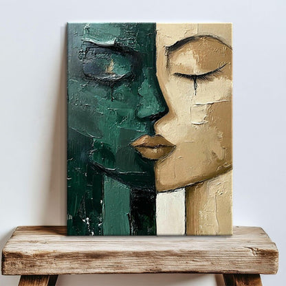 Hand-Painted Oil Painting Modern Art Picture Green And Beige Face Home Living Room Bedroom Bathroom Canvas Wall Art Decor