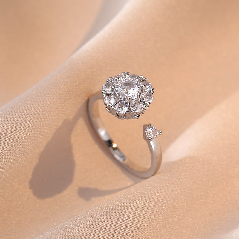Zircon Light Luxury Good Luck Comes Rotating Open Rings Ear Studs Necklace Suit