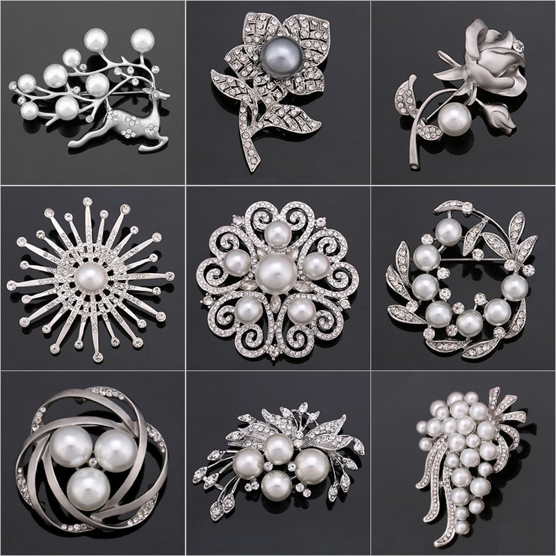 Rhinestone Pearl Brooch Pin