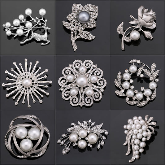 Rhinestone Pearl Brooch Pin