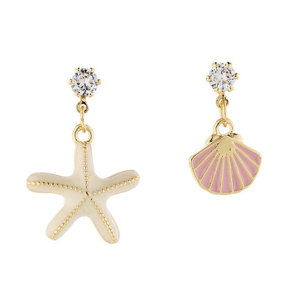 Asymmetric Shell Starfish Vintage Mosquito Coil Ear Clip Earrings