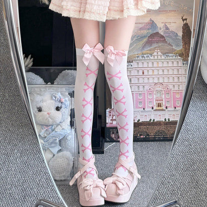 Bow Over Knee Socks, Japanese Sweet Lolita Style Women Pantyhose