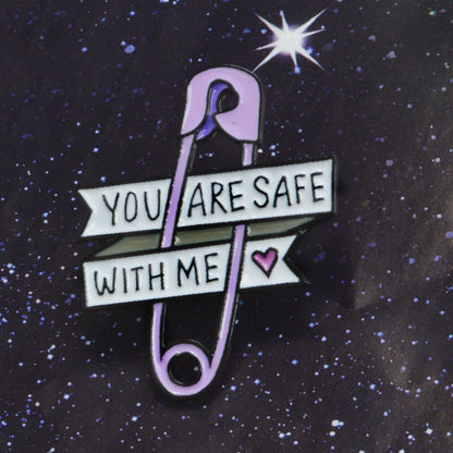Purple Safety Pin Brooch Heart Enamel Brooch Badge