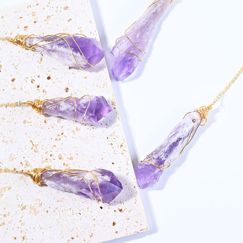 European And American Natural Stone Amethyst Necklace Women