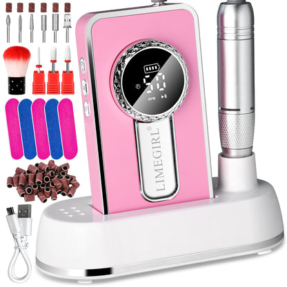 Electric 45000RPM Nail Drill Machine Rechargeable Portable Nail File Electric DIY Nail Drill Kit With Smart LCD Screen For Gel Nail Manicure And Pedicure Reflective Body Etc
