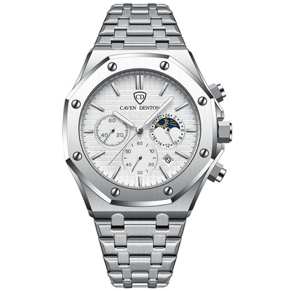 Waterproof High-grade Three Eyes And Six Needles Multi-functional Moon Phase Men's Steel Strap Watch