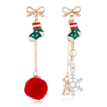 Hair Ball Earrings Female Simple Long Tassel Earrings Christmas Earrings Christmas Bell Earrings