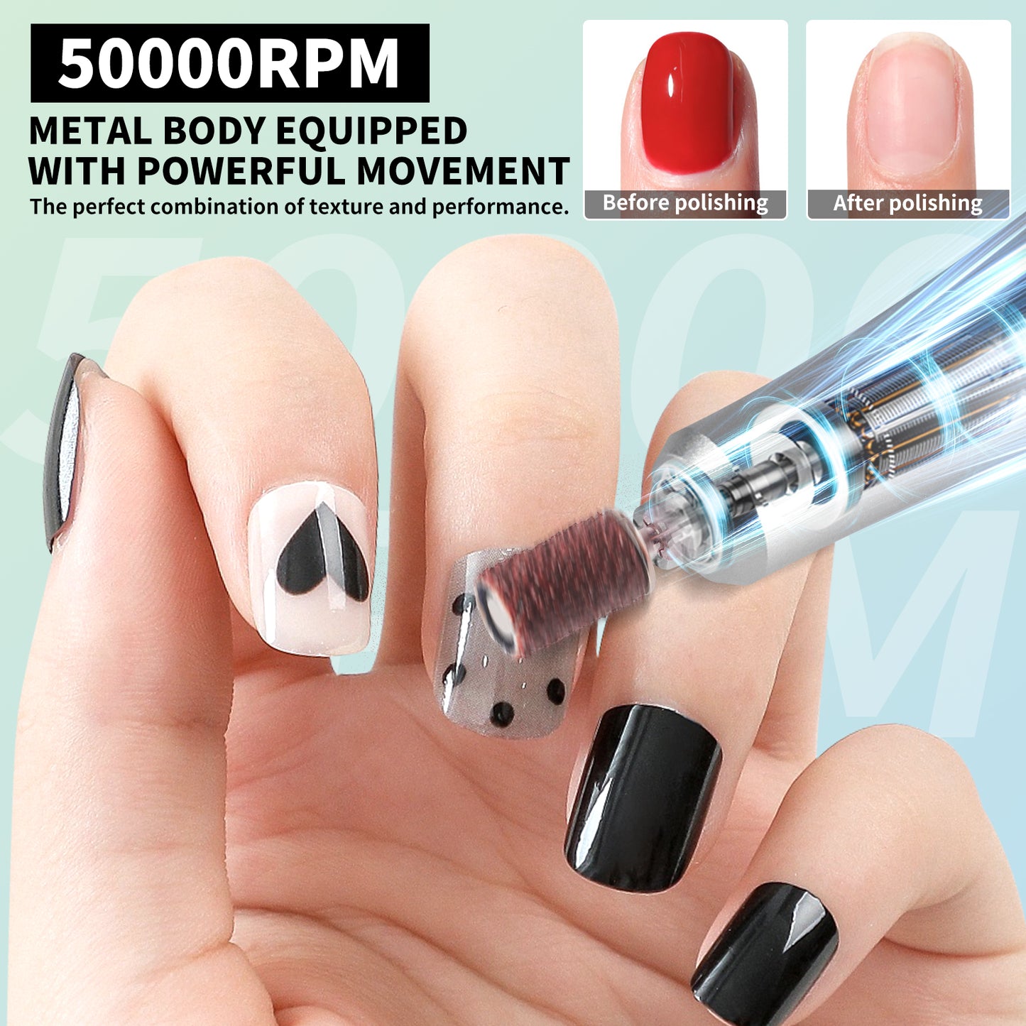 Electric 45000RPM Nail Drill Machine Rechargeable Portable Nail File Electric DIY Nail Drill Kit With Smart LCD Screen For Gel Nail Manicure And Pedicure Reflective Body Etc
