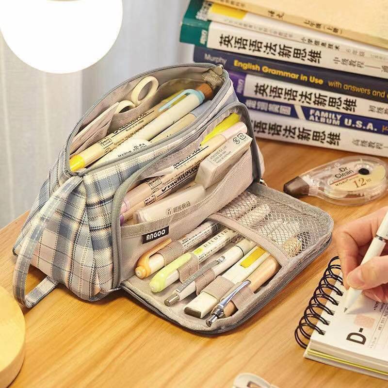 Canvas Pen Bag Large Capacity Double Wall Cute Multi-functional Girl Stationery Box High School Junior High School Japanese Style