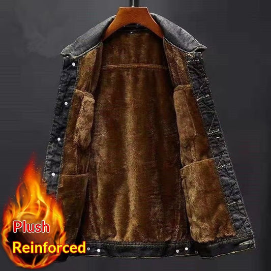 Men's Fleece-Lined Thickened Denim Coat Padded Jacket