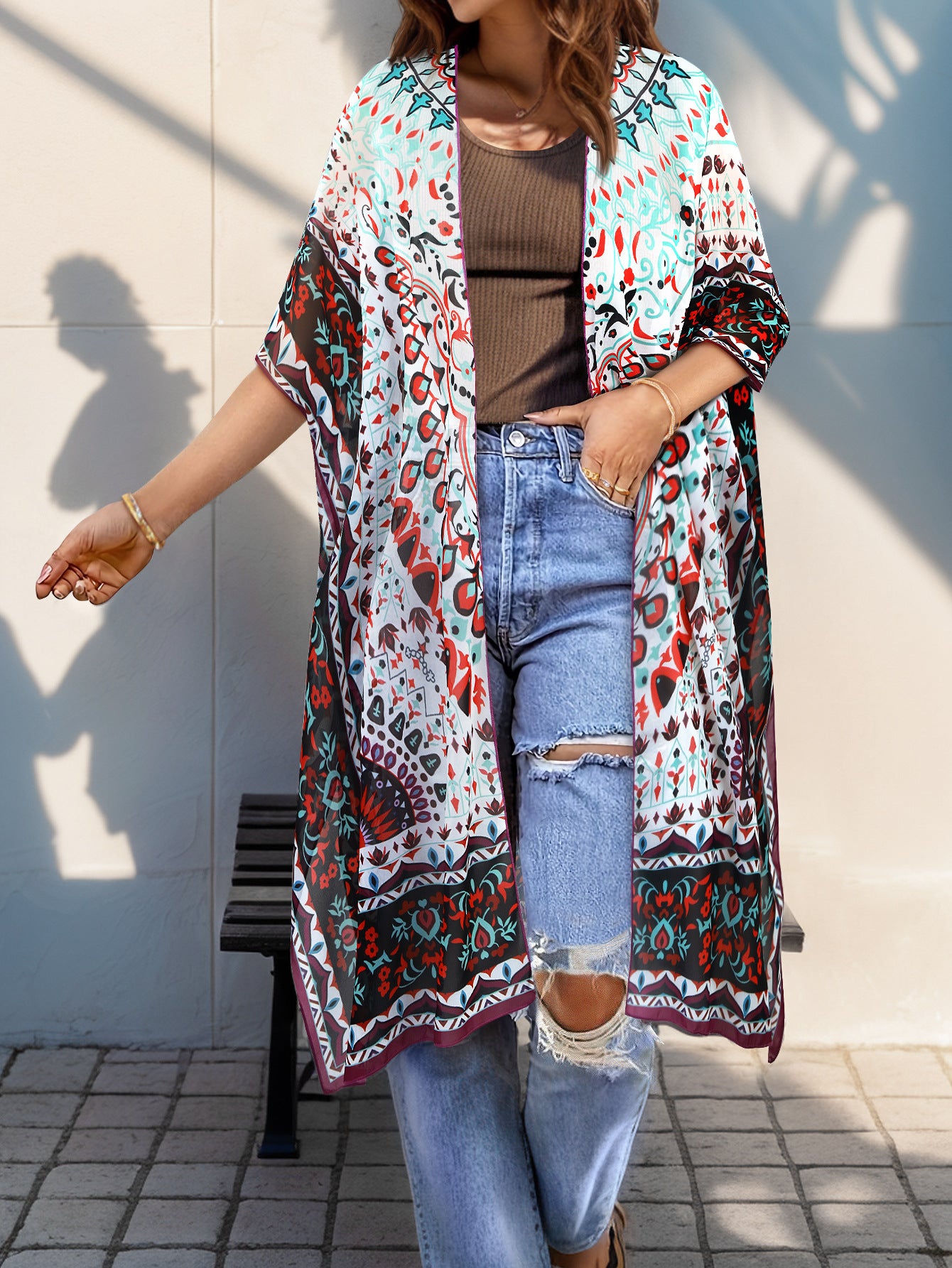 Women's Aztec-print Batwing Cardigan Cloak