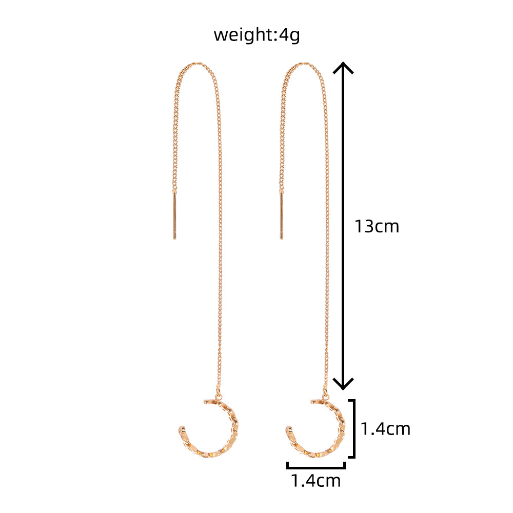 Gold Long Copper C-shaped Hollow Leaf Ear Clip Ear Wire Earrings