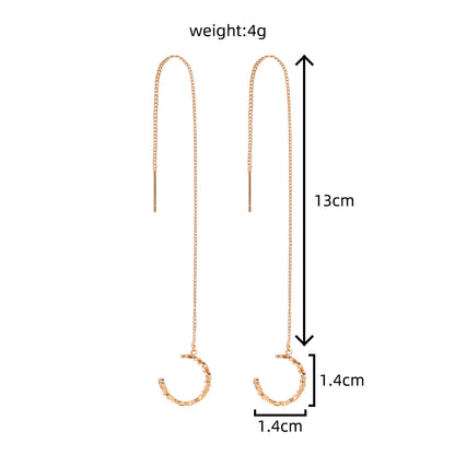 Gold Long Copper C-shaped Hollow Leaf Ear Clip Ear Wire Earrings