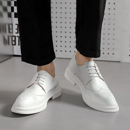Men's Shoes British Formal Business Leather Shoes White Pointed Leather Shoes