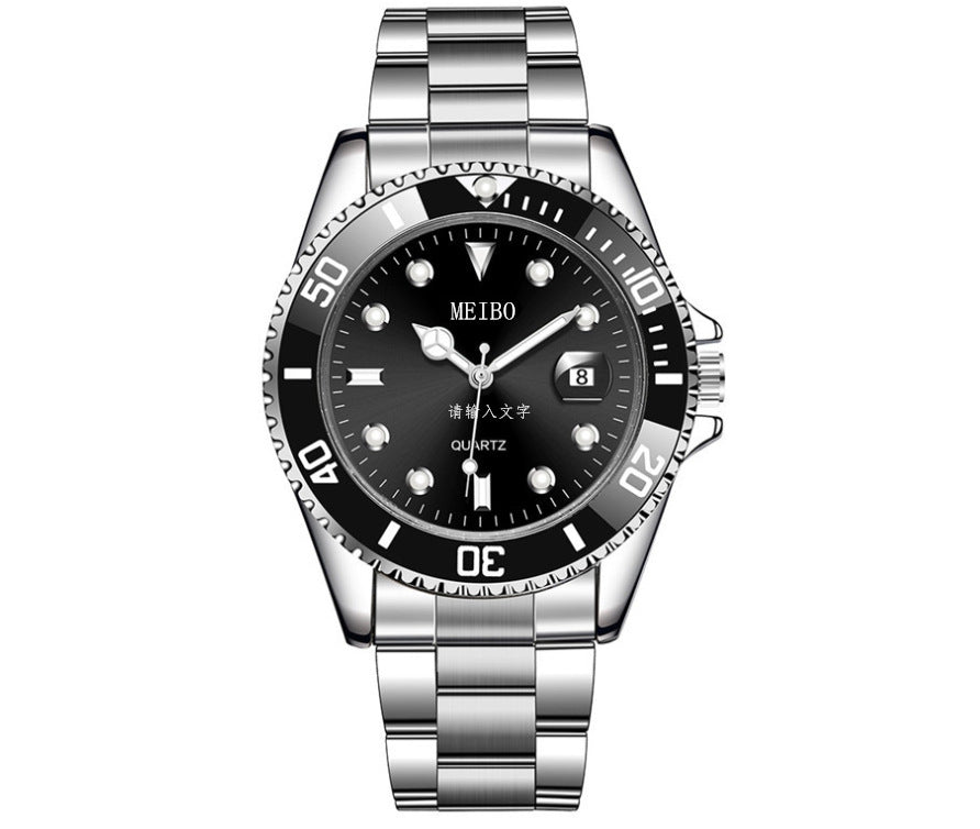 Magnifying Glass Calendar Mens Watch With A Steel Strap