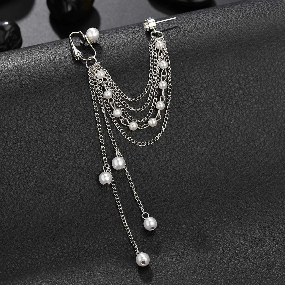 Pearl Multi-layer Chain Ear Bone Clip Personalized Fashion Earrings Female One Temperament Tassel Ear Clip Earrings
