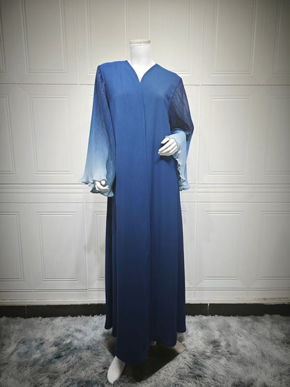 Arabian Dubai Chiffon Pleated Flared-Sleeve Color-Block Coat For Women
