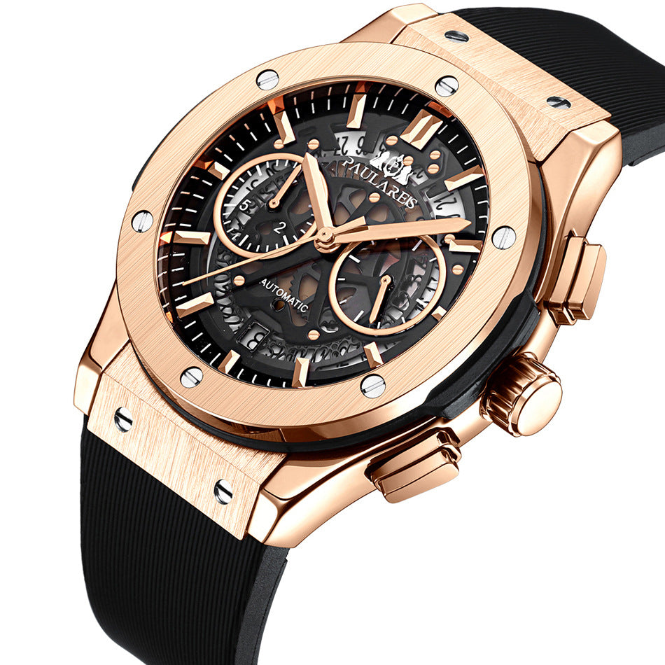 Multifunctional Rubber-Strap Quartz Stopwatch Mens Watch