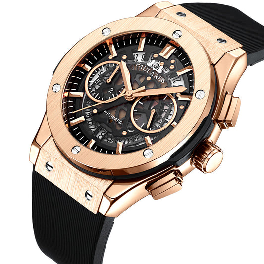 Multifunctional Rubber-Strap Quartz Stopwatch Mens Watch