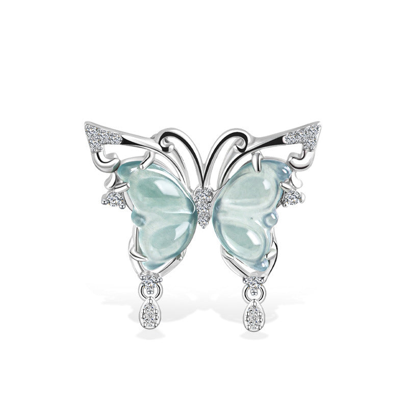 Ice Jade Stone S925 Silver Inlay Women's Fashion Rings Ear Studs