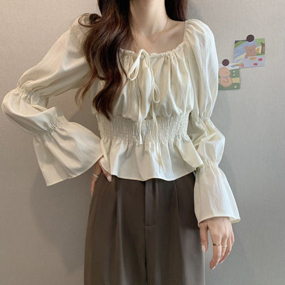 New Stylish French-style Puff-sleeve Chiffon Blouse
