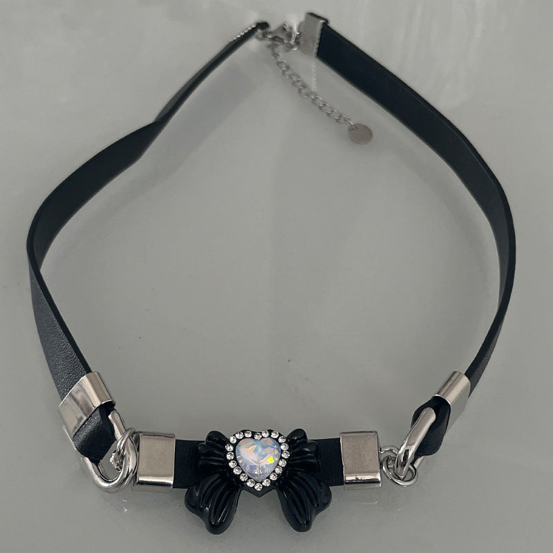 Love Heart Bow Tie Black Necklace Necklace