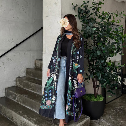 Womens Fashionable Printed Casual Cardigan Coat With Headscarf