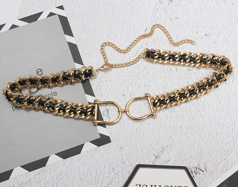Metal Thick Chain PU Braided Waist Chain Women