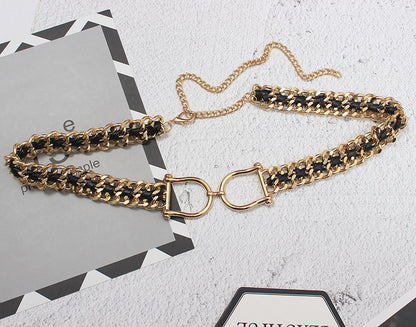 Metal Thick Chain PU Braided Waist Chain Women