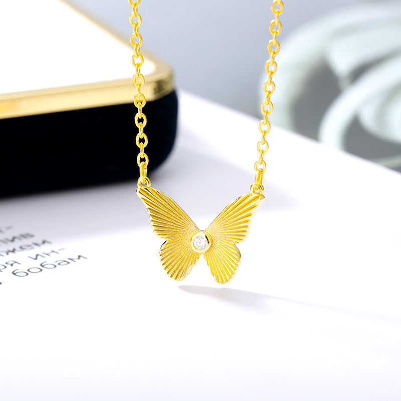 Butterfly Zircon Pendant Necklace Gold Plated Necklace