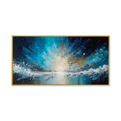 Handmade Oil Painting Canvas Wall Art Decoration Abstract Blue Starry Sky Ocean  Artwork For Home Living Room Decor Rolled Frameless Unstretched Painting
