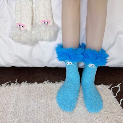 Big Mouth Monster Plush Socks Fleece-Lined Thick Warm Coral Fleece