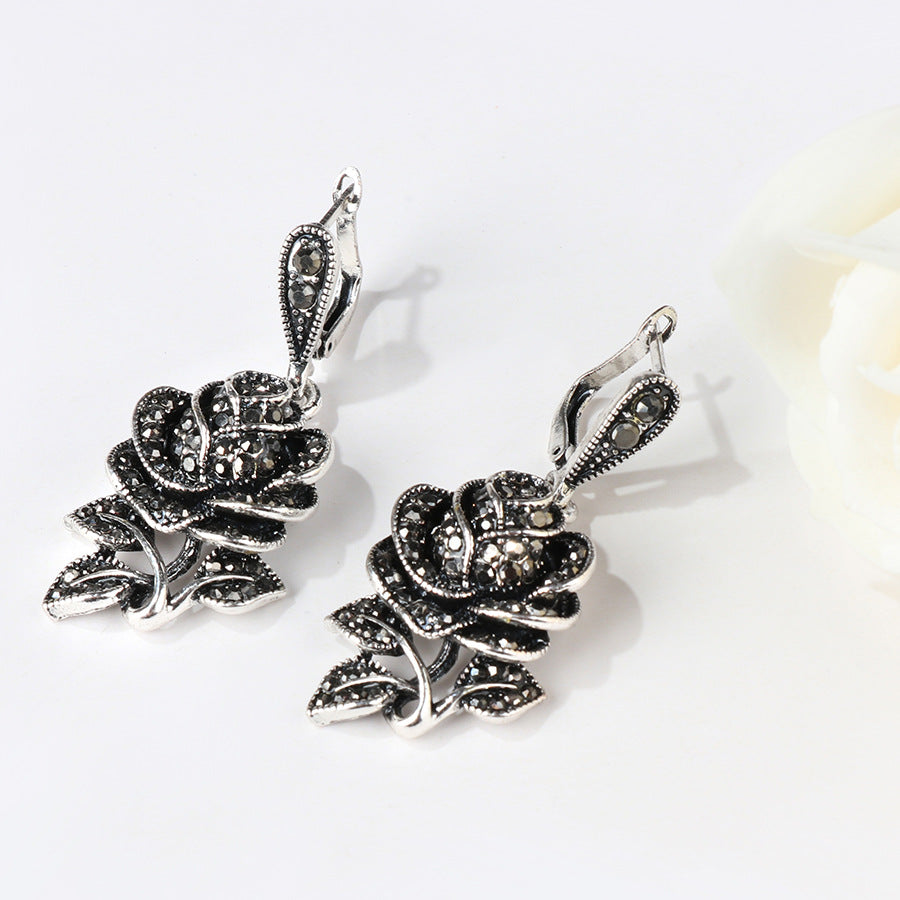 Grey Crystal Steel Print Pendant Necklace Bracelet Ring Earrings For Women