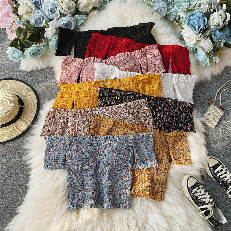 Sexy Floral Chiffon Shirt Short-sleeved Summer Western Style