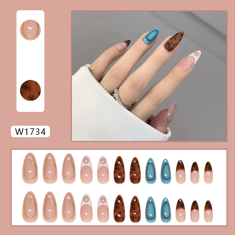 Wear Armor Fake Nails Blue And Green Leopard Print Detachable