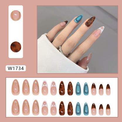 Wear Armor Fake Nails Blue And Green Leopard Print Detachable
