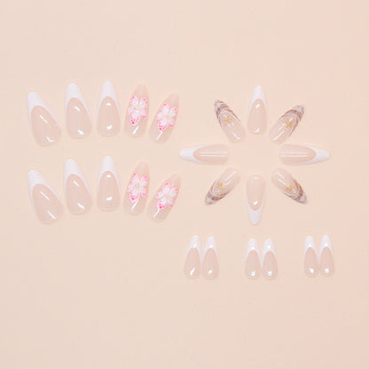 Flower French Style Fake Nails Rock Pattern Patch Removable