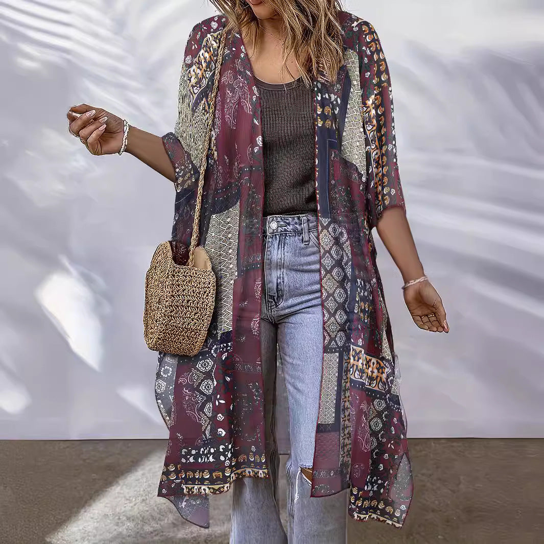 Women's Aztec-print Batwing Cardigan Cloak